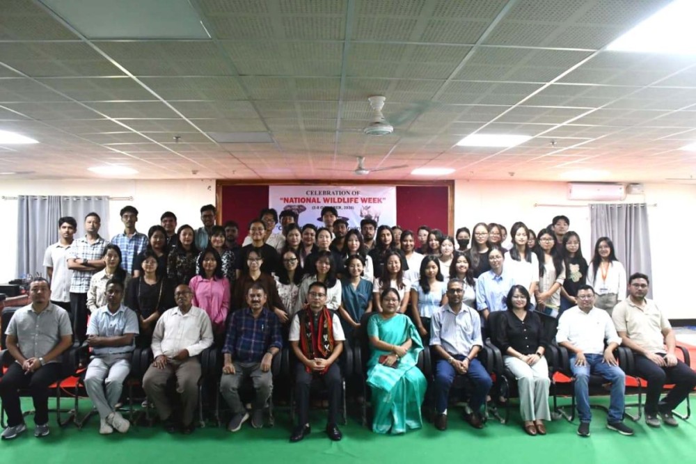 Officials along with the participants pose for a photo during the Wildlife Week 2026 observance held at the Central Agricultural University, Jalukie on October 8.
